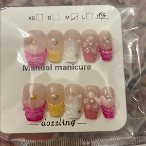Pink and White press on nail
